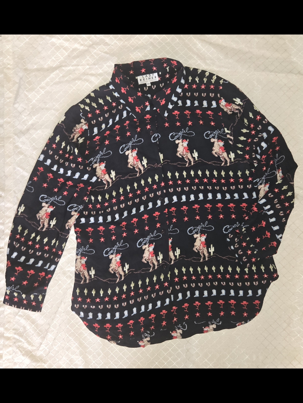 Cowgirl Print Button-Down Shirt - Black